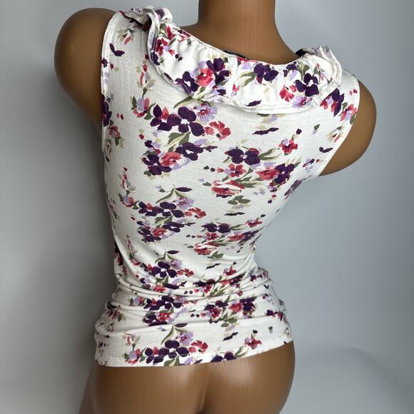 Express XS Floral Ruffle Tank Top Cottagecore Balletcore Soft Girl Rayon - Picture 2 of 12